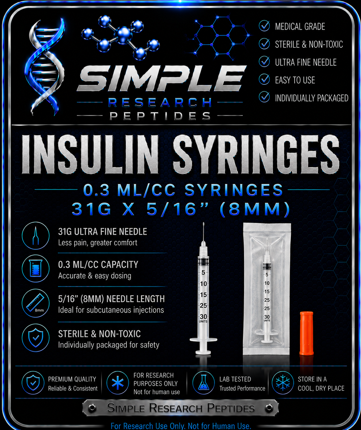 0.3 mL 31G sterile research syringe product graphic