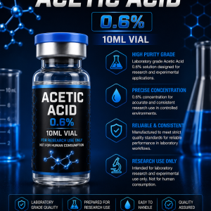 Acetic acid 0.6% 10 mL laboratory research vial product graphic