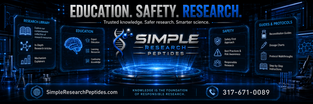 Education, safety, and research banner for Simple Research Peptides