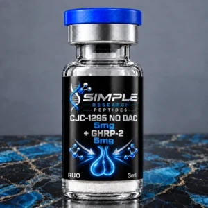 SRP CJC-1295 (No DAC) + GHRP-2 Blend 5mg/5mg vial on blue and black marble