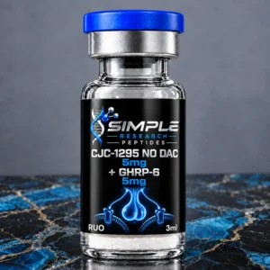 SRP CJC-1295 (No DAC) + GHRP-6 Blend 5mg/5mg vial on blue and black marble
