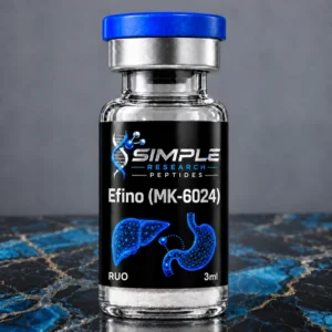 SRP efino research vial with blue cap and metallic label on blue marble