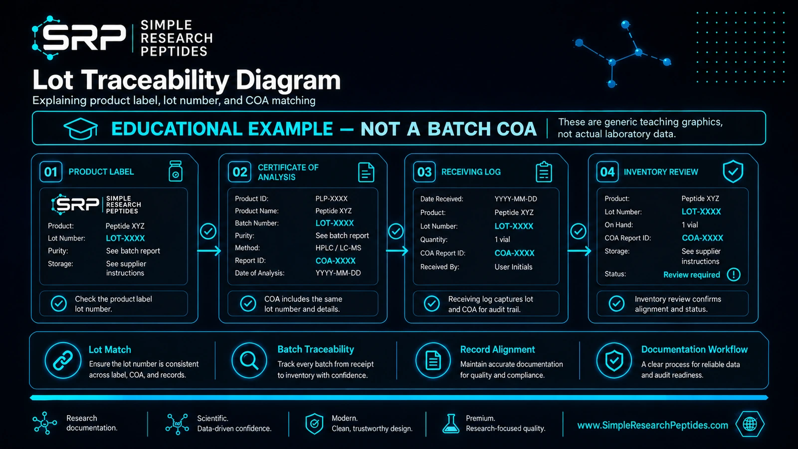 SRP lot traceability — educational example, not a batch COA
