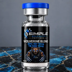 BPC-157 + TB-500 (10/10 mg Vial) Wolverine Healing Stack - SRP blue-cap vial on blue and gold marble