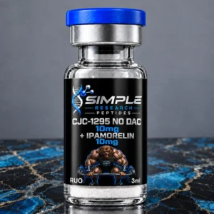 CJC-1295 (No DAC) + Ipamorelin (10 mg / 10 mg Vial) - SRP blue-cap vial on blue and gold marble