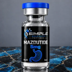Mazdutide 5 mg Vial - SRP blue-cap vial on blue and gold marble