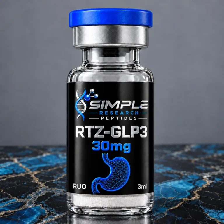 RTZ-GLP3 (30 mg Vial), blue cap and glossy SRP label on blue and gold marble