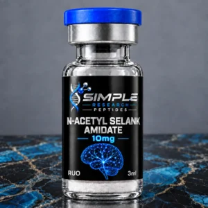 SRP na selank 10 research vial with blue cap and metallic label on blue marble