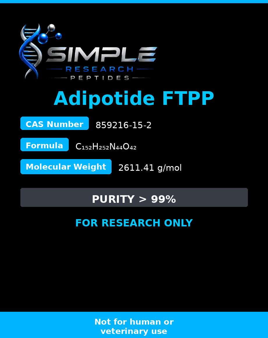 Supplied Adipotide FTPP product information graphic from Simple Research Peptides