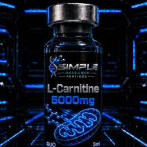 L-Carnitine 5000mg vial with neon blue mitochondrial graphic — Simple Research Peptides