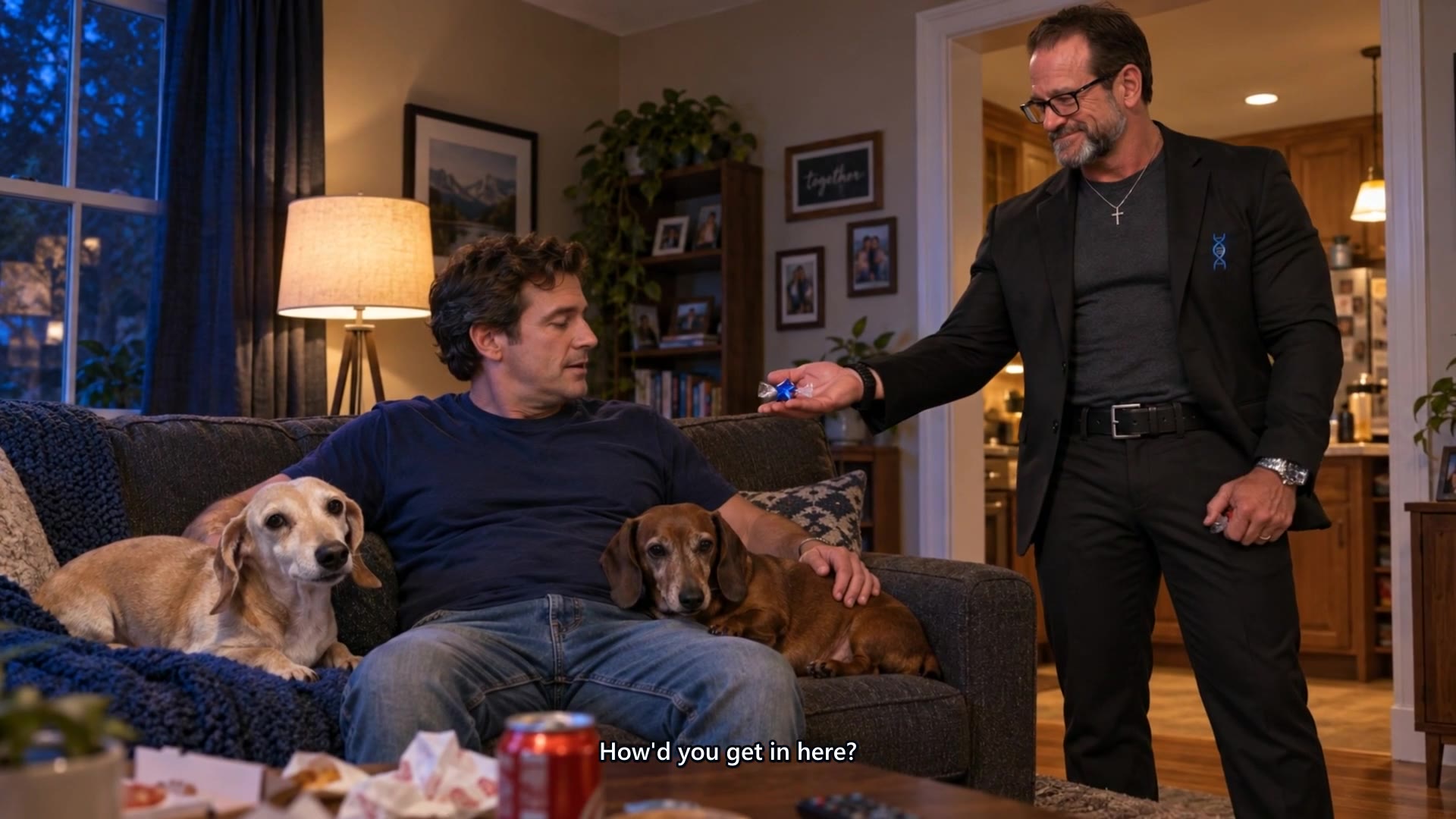 Bobby visits a man at home with Bentley and Joy in Both Pieces, an SRP fictional film