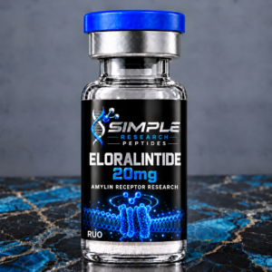SRP Eloralintide 20 mg research vial with a blue cap and neon-blue membrane graphic