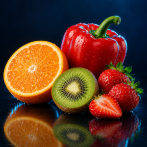 Vitamin C and bioflavonoids: Illustrated food sources; food composition varies.