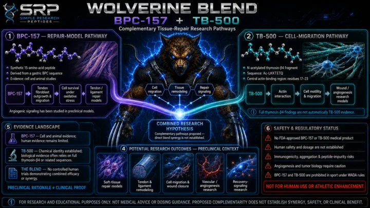 Wolverine Blend BPC-157 and TB-500 research pathways, evidence limitations, and safety chart